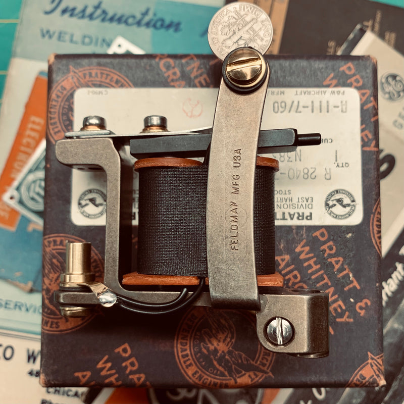King Kong Bulldog, Steel Frame, hand-built tattoo machine by Feldman Tool Co. Built 2022.